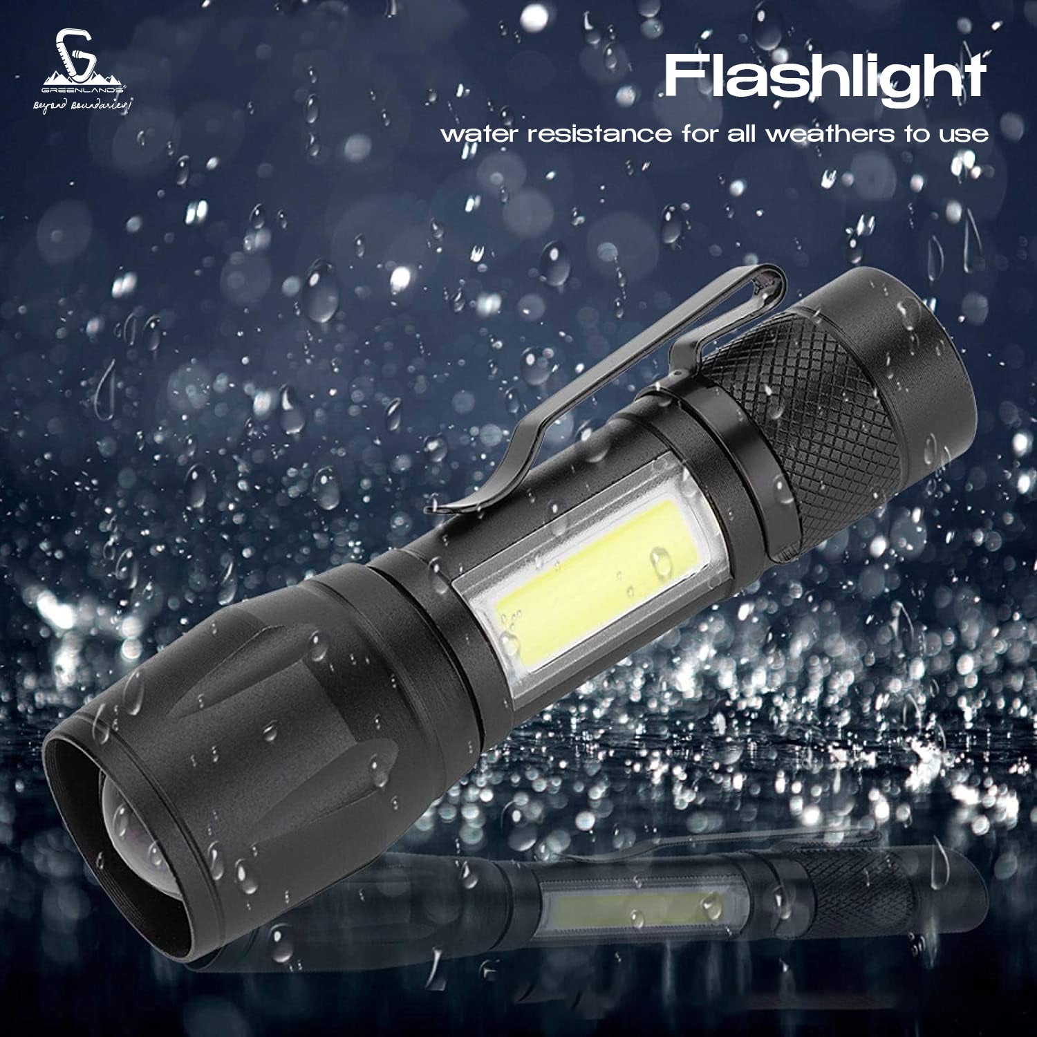 Greenlands Mini LED Rechargeable Pocket Torch – 200 Lumens, 3 Modes, Zoom Focus | Camping & Hiking Flashlight