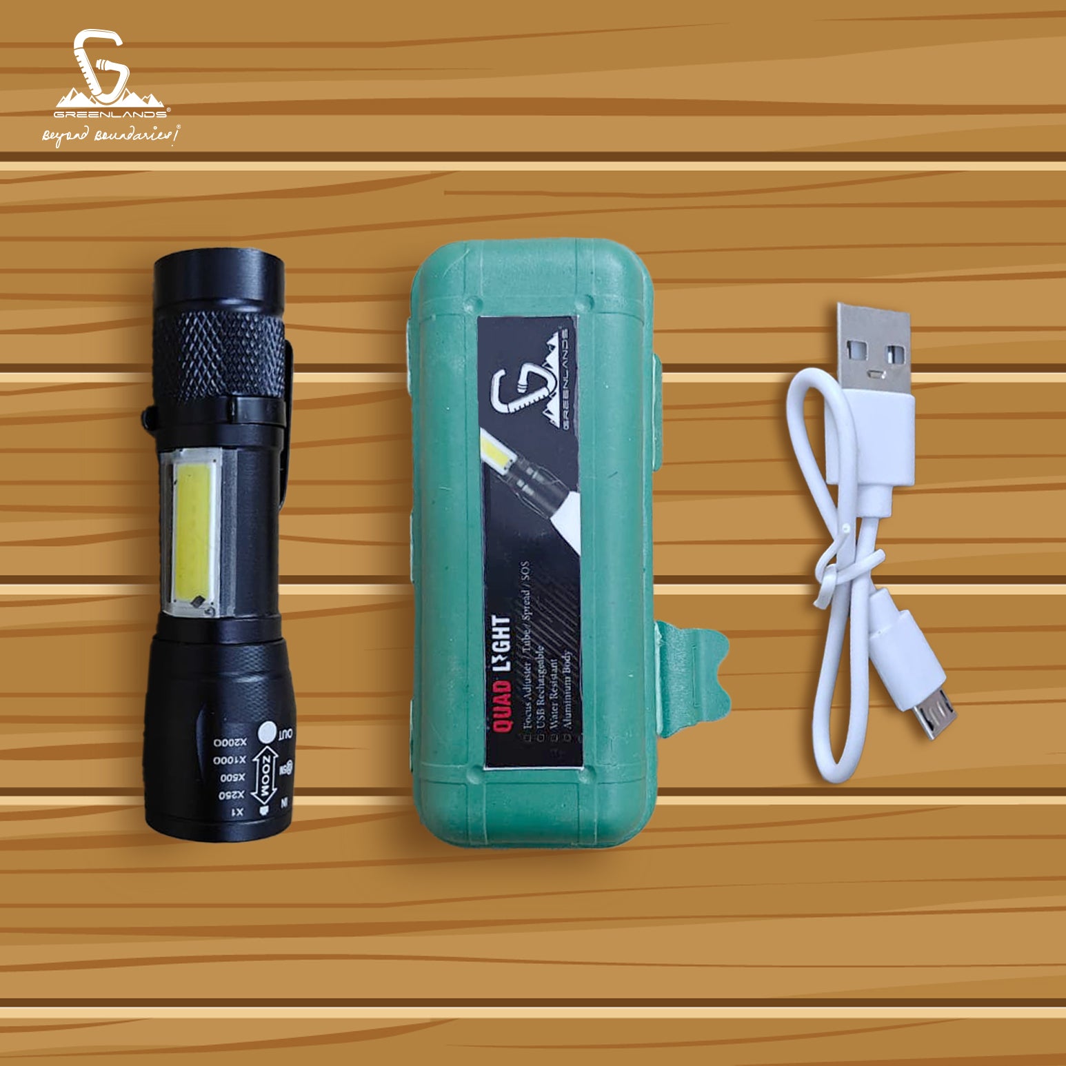 Greenlands Mini LED Rechargeable Pocket Torch – 200 Lumens, 3 Modes, Zoom Focus | Camping & Hiking Flashlight