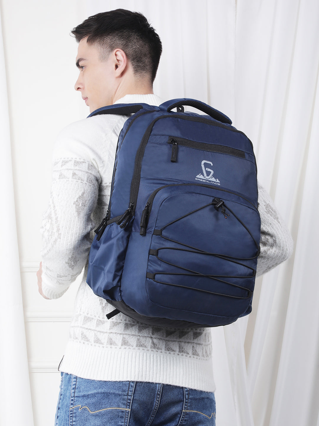 Greenlands 37L Ziggy Backpack with Attached Rain Cover – 2 Spacious Compartments, Ideal for Office, School, Travel, Trekking and Trips – Unisex, Navy