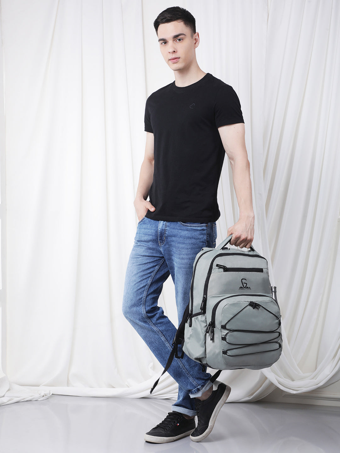 Greenlands 37L Ziggy Backpack with Attached Rain Cover – 2 Spacious Compartments, Ideal for Office, School, Travel, Trekking and Trips – Unisex, Light Grey