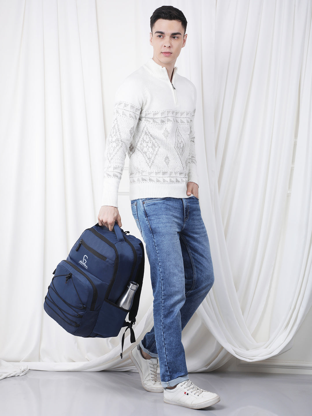 Greenlands 37L Ziggy Backpack with Attached Rain Cover – 2 Spacious Compartments, Ideal for Office, School, Travel, Trekking and Trips – Unisex, Navy