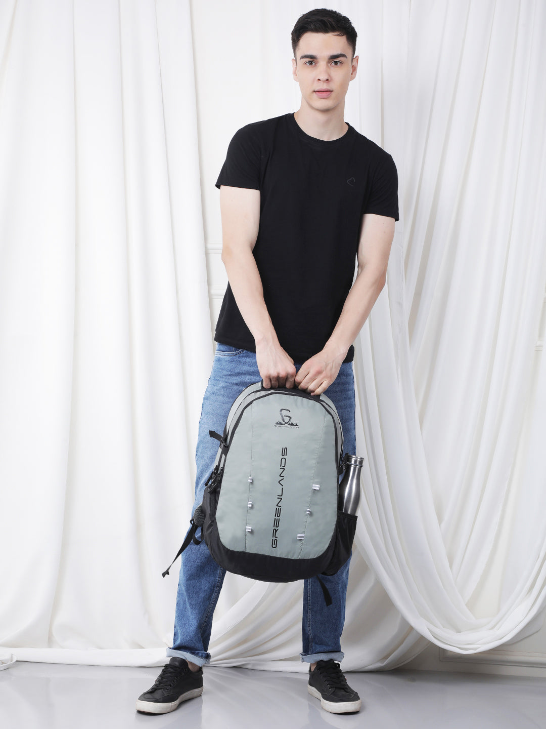 Greenlands 42L Quad Backpack with 17.3" Laptop padded sleeve | Attached Rain Cover | Lightweight bag with 3 Large Compartments | Ideal for School, College, Office & Travel | Light Grey
