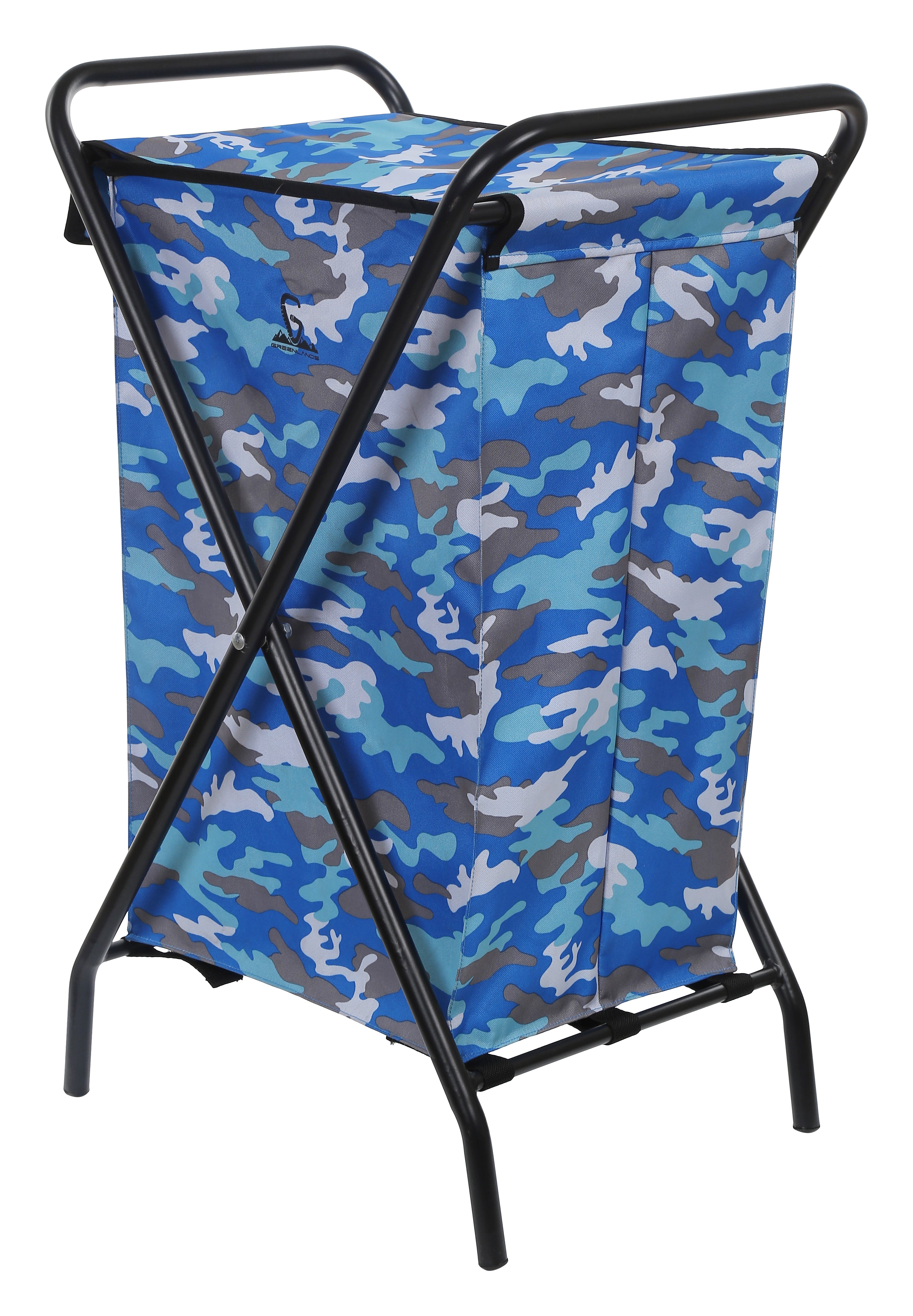Greenlands 30L Large Mild Steel Blue Camping Storage Bin with Folding Frame with Rust-Resistant Polyester Fabric for Outdoor Gear- No Assembly Required