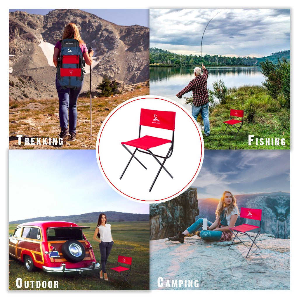 Greenlands Foldable Camping Chair – Mild Steel, Red | Portable Outdoor Folding Chair for Camping & Travel