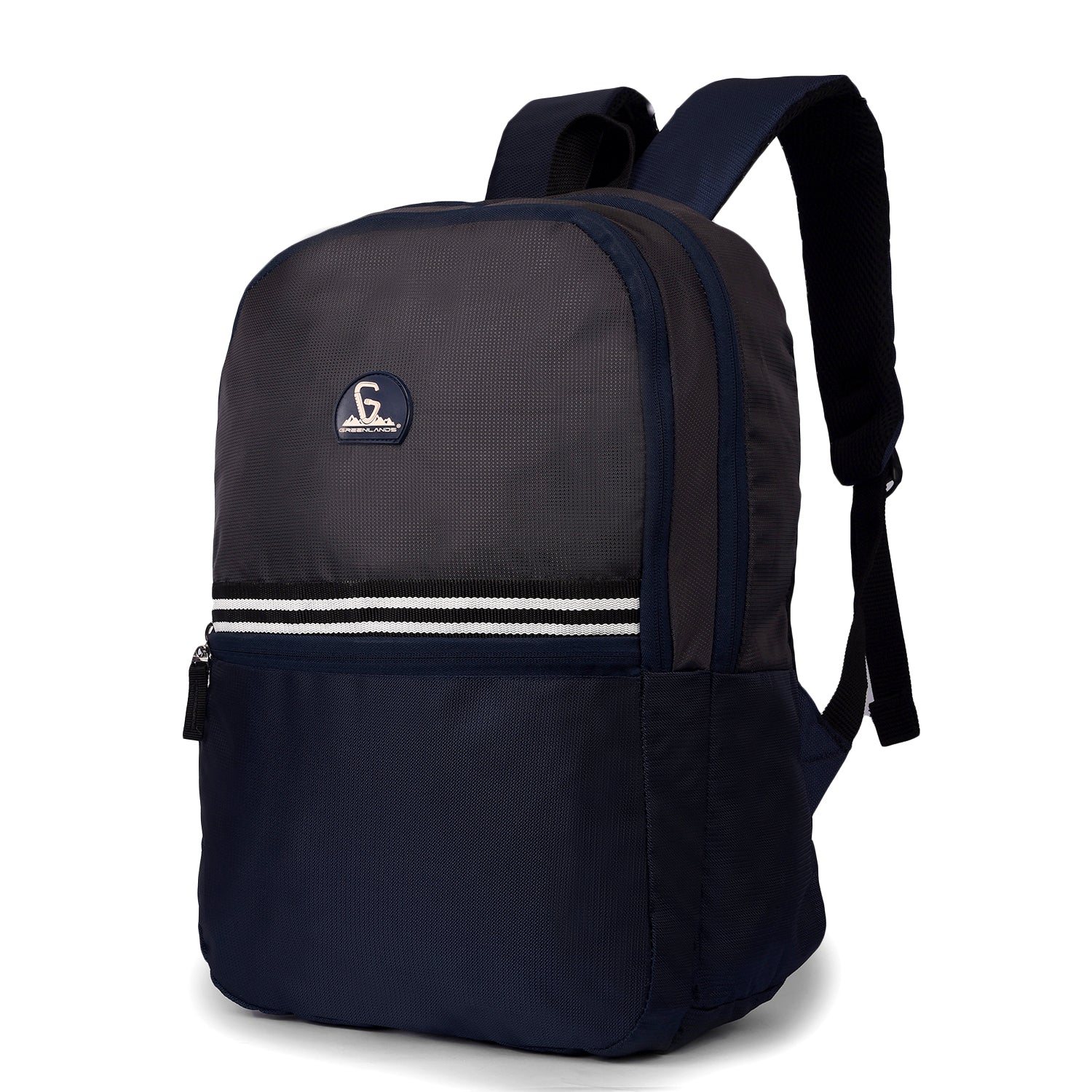 Greenlands 29L Stria Lightweight Backpack (Grey/Navy) | S-Curved Shoulder Straps & Spacious Compartment | Ideal for Men & Women | Perfect for Travel, School & Office
