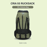 Greenlands CRIA 55L Rucksack Olive | Durable Trekking Bag with Multiple Compartments for Adventure Travel
