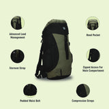 Greenlands CRIA 50L Rucksack Olive | Durable Trekking Bag with Multiple Compartments for Adventure Travel