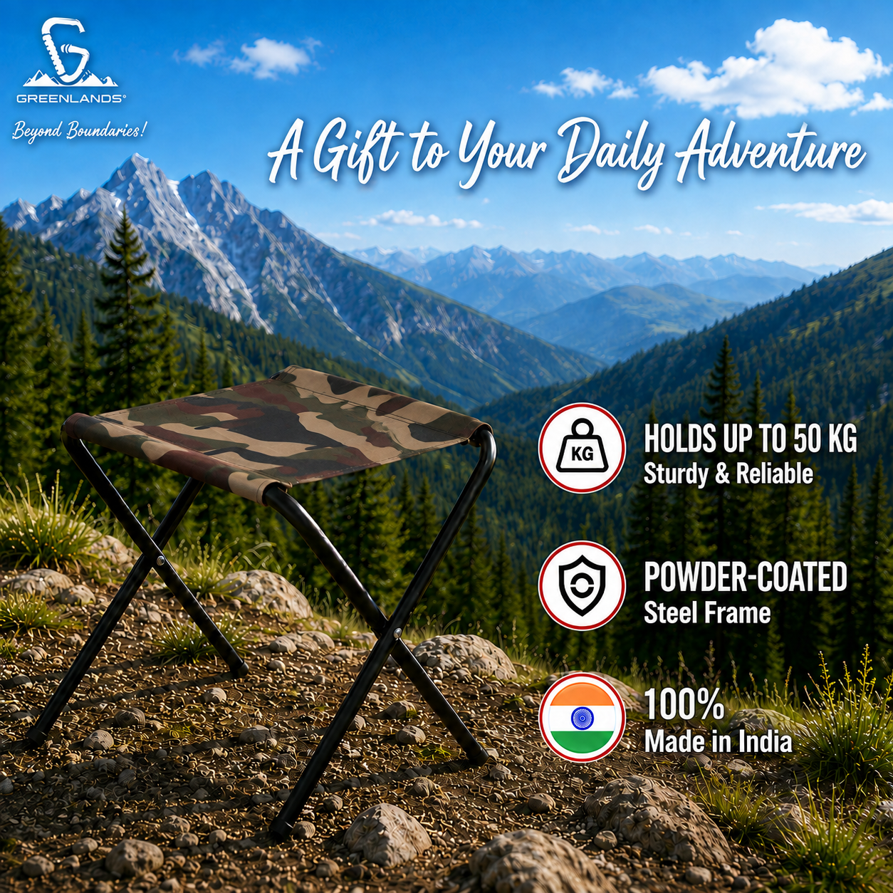 Foldable Camping Stool – Mild Steel Camo