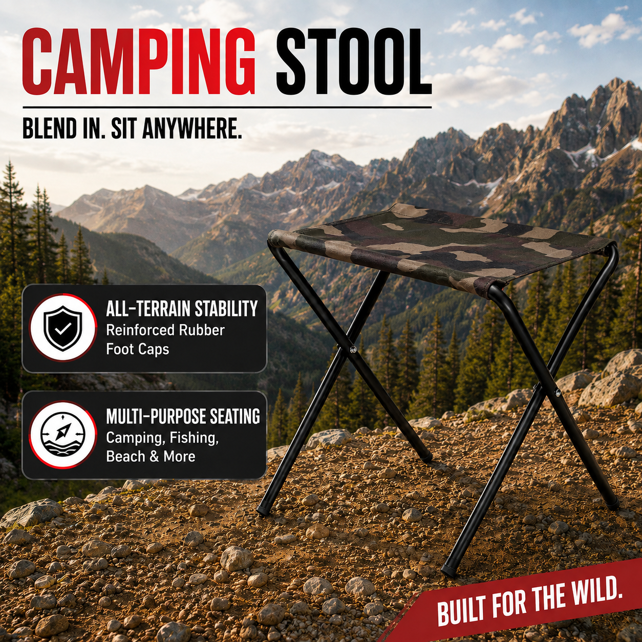 Foldable Camping Stool – Mild Steel Camo
