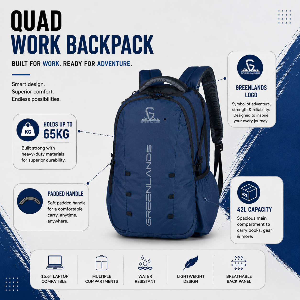 42L Quad Work Backpack| Navy