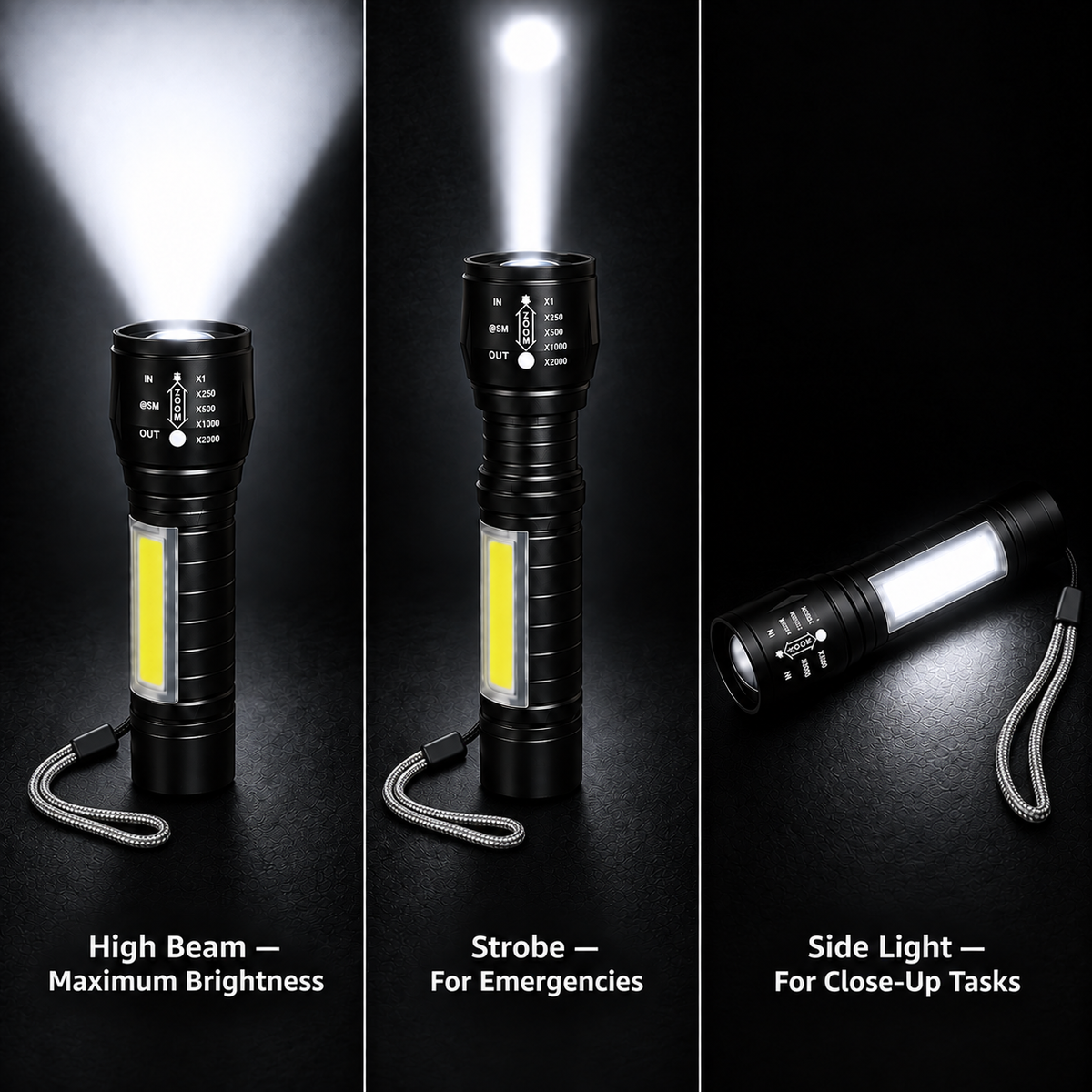 Greenlands Mini LED Rechargeable Pocket Torch – 200 Lumens, 3 Modes, Zoom Focus