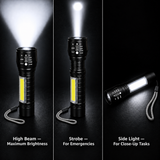Greenlands Mini LED Rechargeable Pocket Torch – 200 Lumens, 3 Modes, Zoom Focus