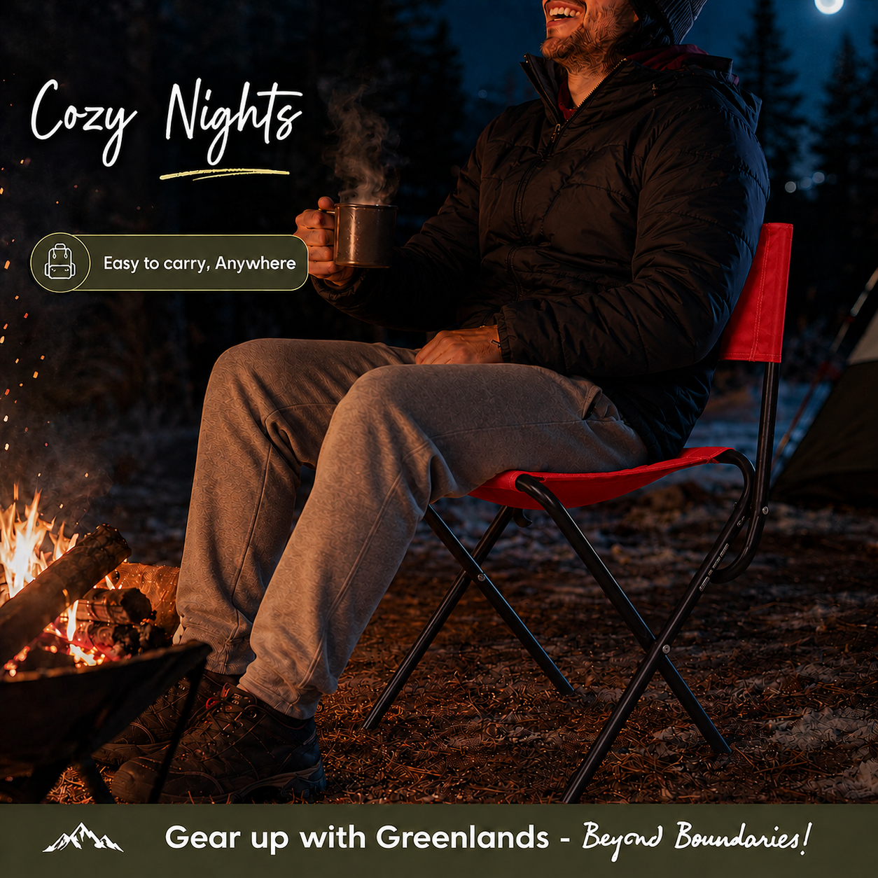 Foldable Camping Chair – Mild Steel, Red