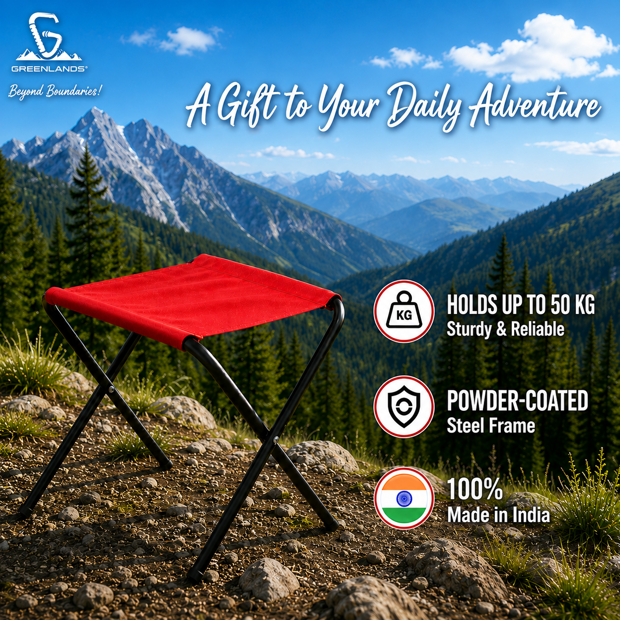 Foldable Camping Stool – Mild Steel Red