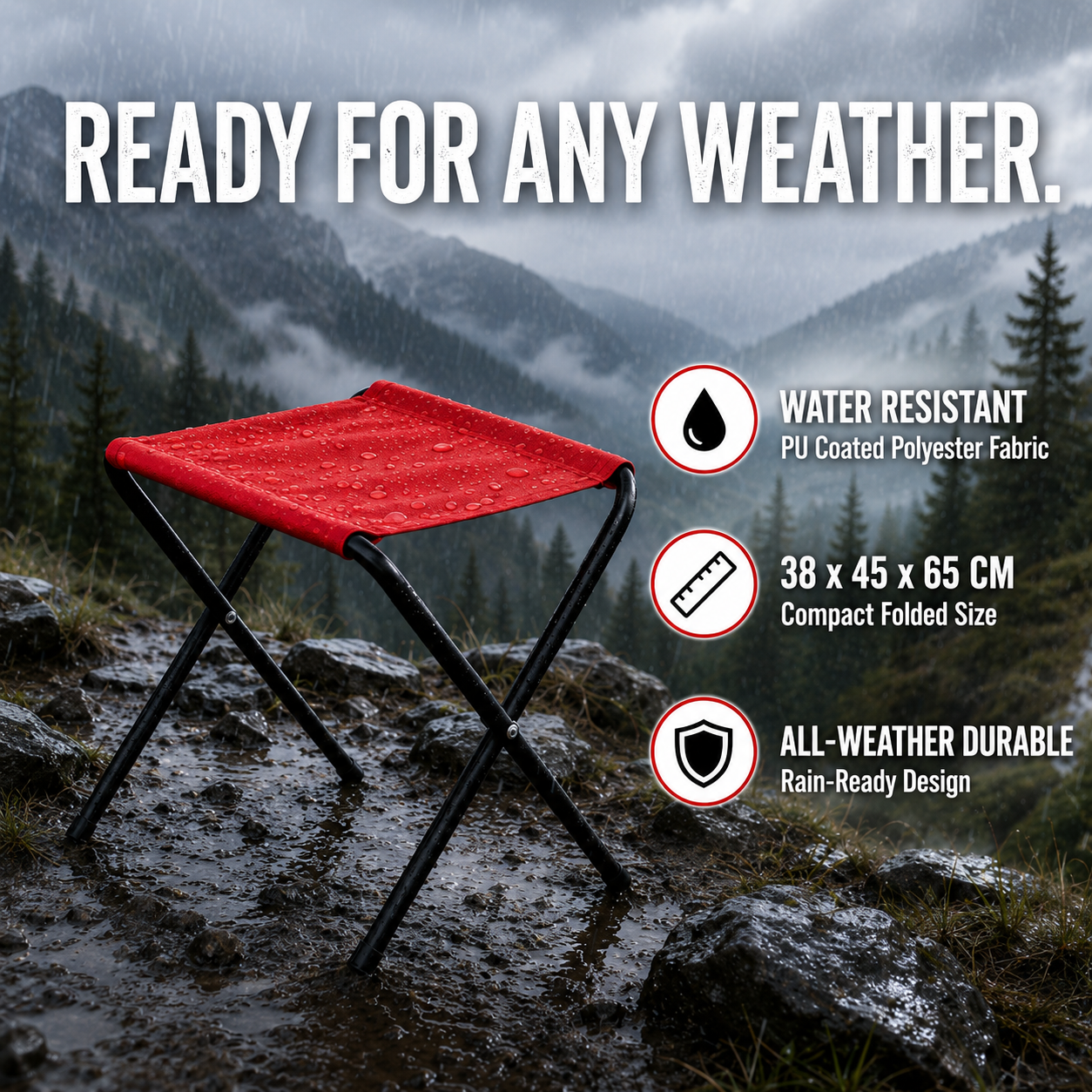 Foldable Camping Stool – Mild Steel Red