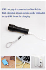 Greenlands Mini LED Rechargeable Pocket Torch – 200 Lumens, 3 Modes, Zoom Focus | Camping & Hiking Flashlight