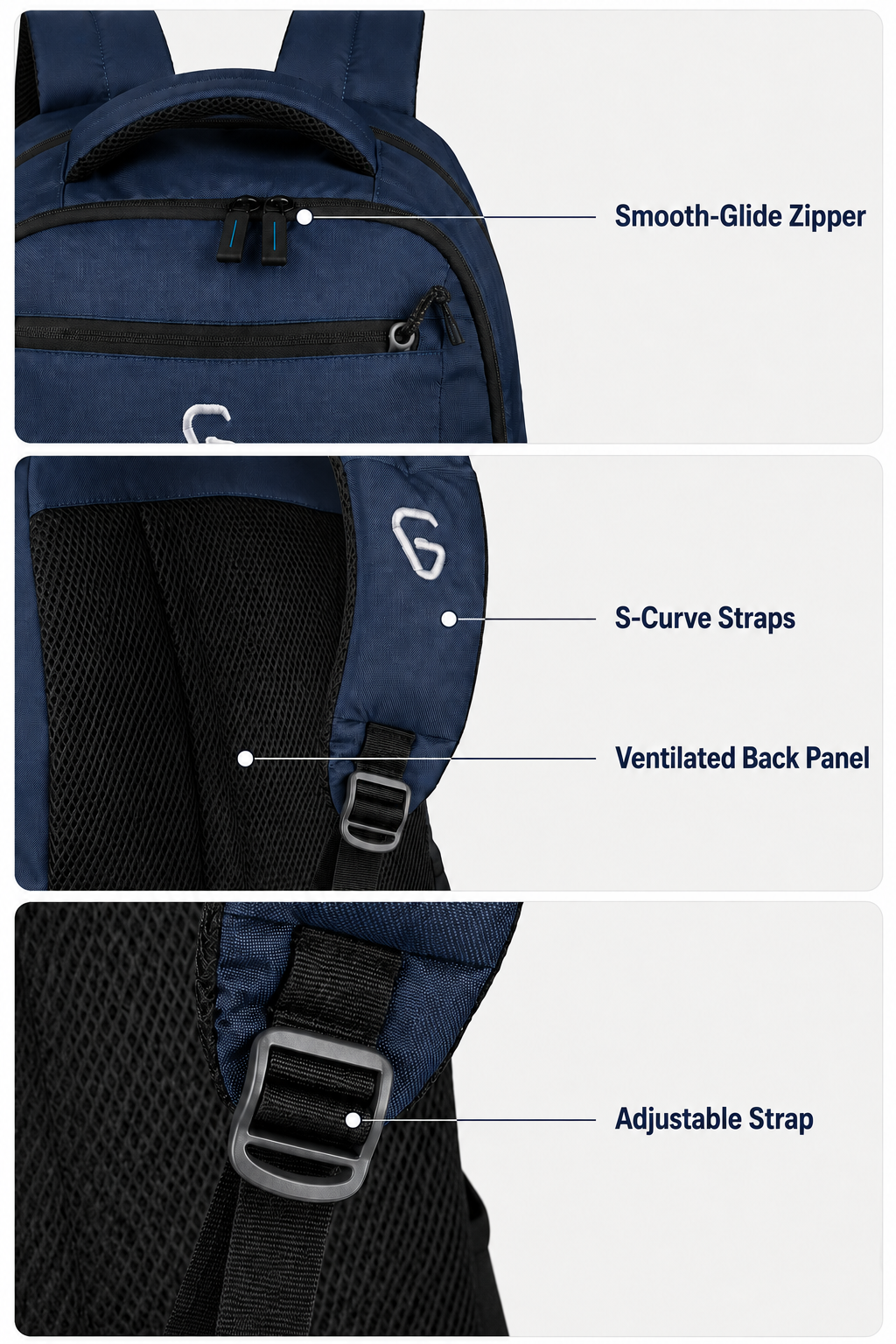 Greenlands 37L Ziggy Backpack with Attached Rain Cover – 2 Spacious Compartments, Ideal for Office, School, Travel, Trekking and Trips – Unisex, Navy