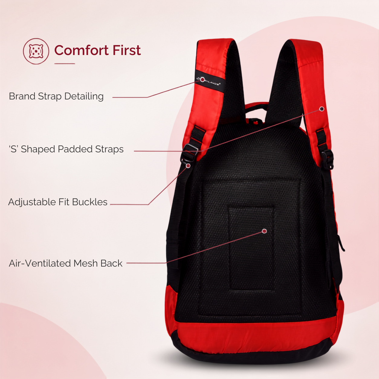 Greenlands 33L Zipster Laptop Backpack | 3 Large Compartments, Fits Up to 17" Laptop | Perfect for Office, School, Travel & Hiking | Unisex (Red)