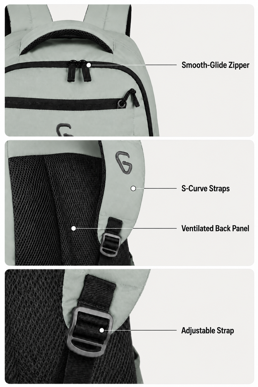 Greenlands 37L Ziggy Backpack with Attached Rain Cover – 2 Spacious Compartments, Ideal for Office, School, Travel, Trekking and Trips – Unisex, Light Grey