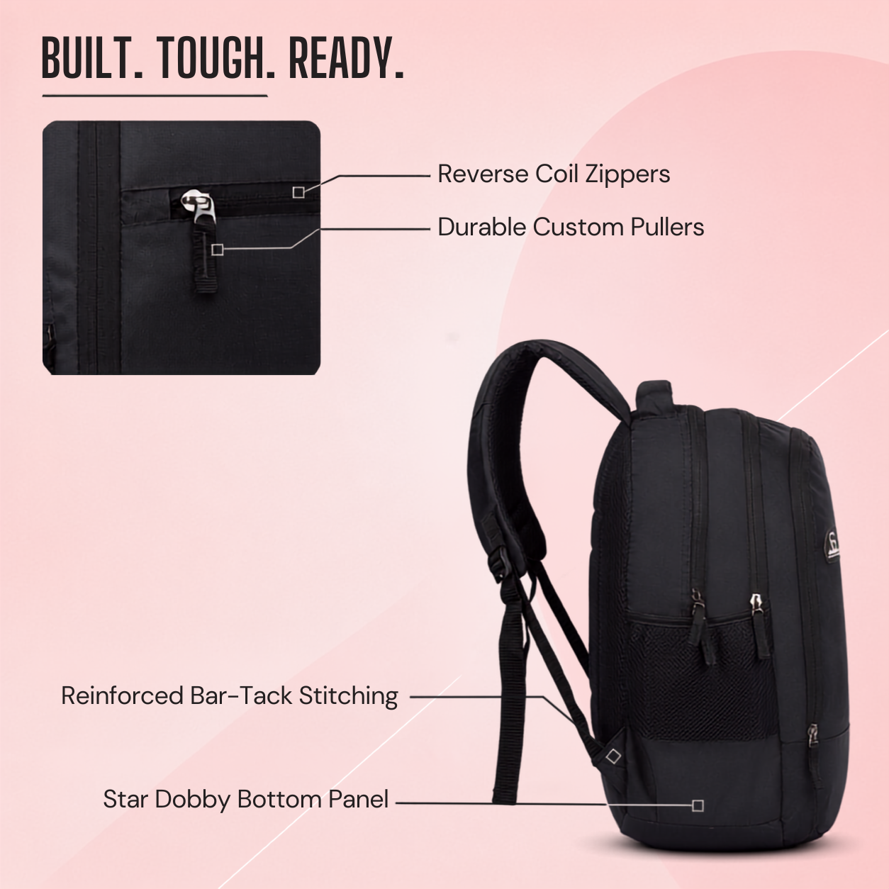 Greenlands 33L Zipster Laptop Backpack | 3 Large Compartments, Fits Up to 17" Laptop | Perfect for Office, School, Travel & Hiking | Unisex (Black)