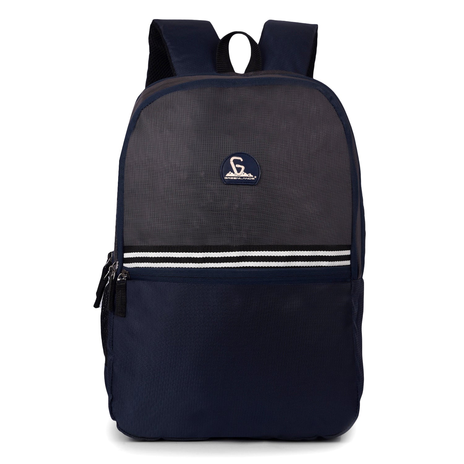 Greenlands 29L Stria Lightweight Backpack (Grey/Navy) | S-Curved Shoulder Straps & Spacious Compartment | Ideal for Men & Women | Perfect for Travel, School & Office