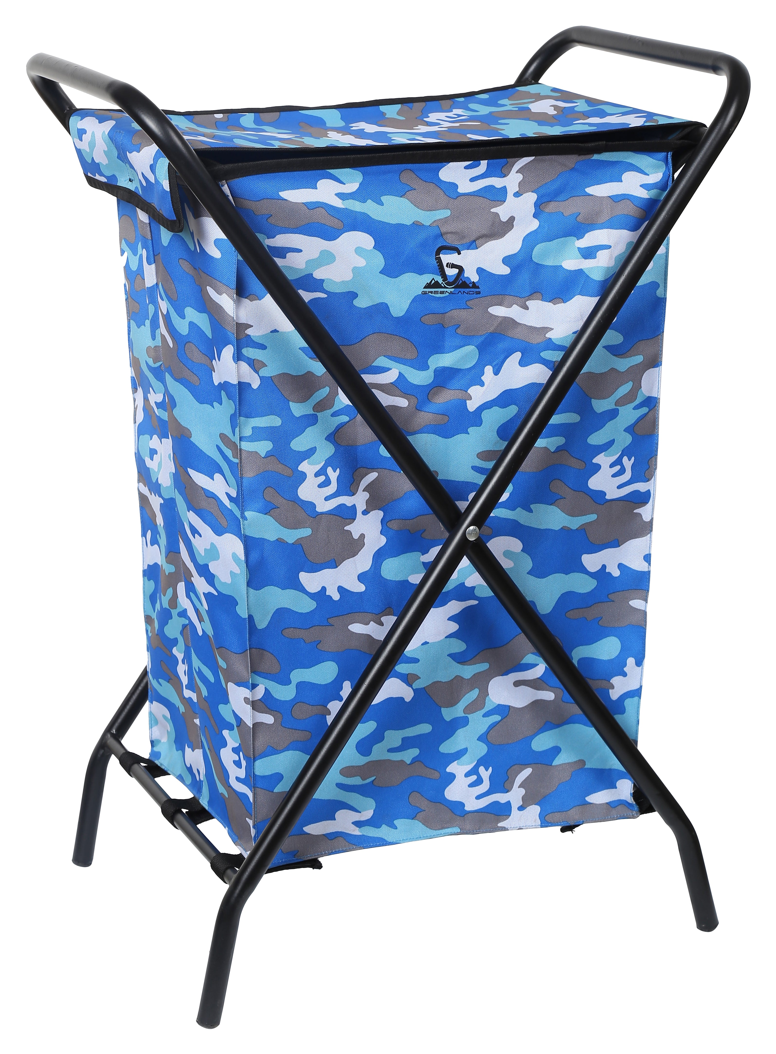 Greenlands 30L Large Mild Steel Blue Camping Storage Bin with Folding Frame with Rust-Resistant Polyester Fabric for Outdoor Gear- No Assembly Required