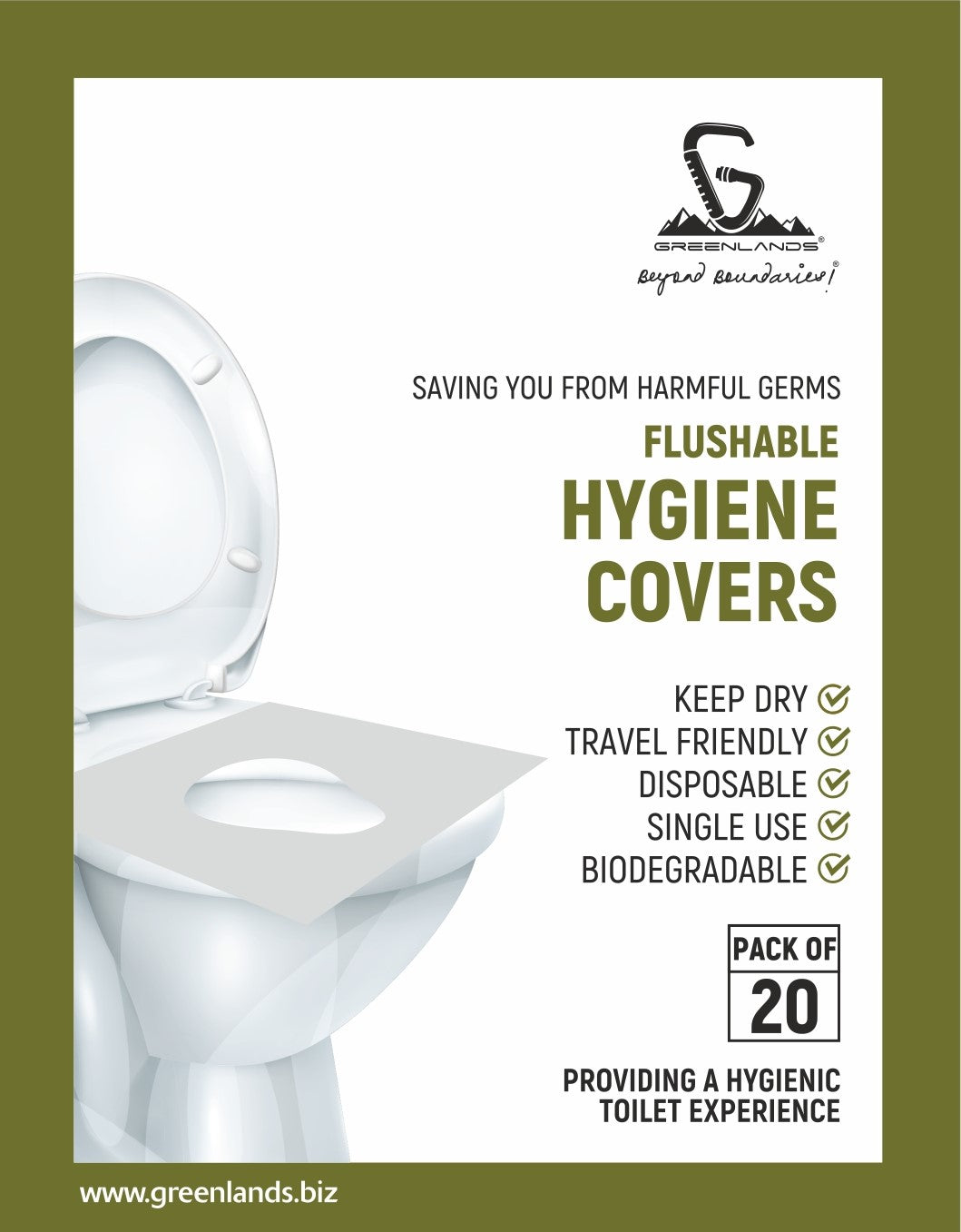 Greenlands Hygiene Toilet Seat Covers | Biodegradable, Flushable | Pack of 20 – Travel Essential
