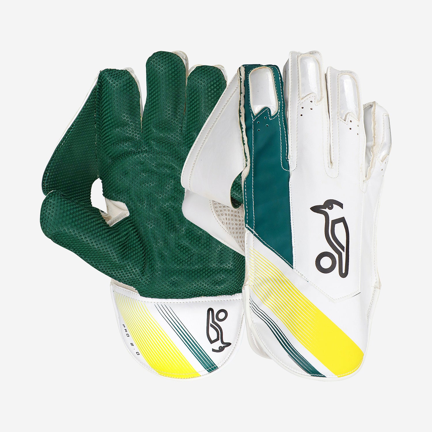 W K Gloves Kookaburra Pro Players Wht/Green/Ylw