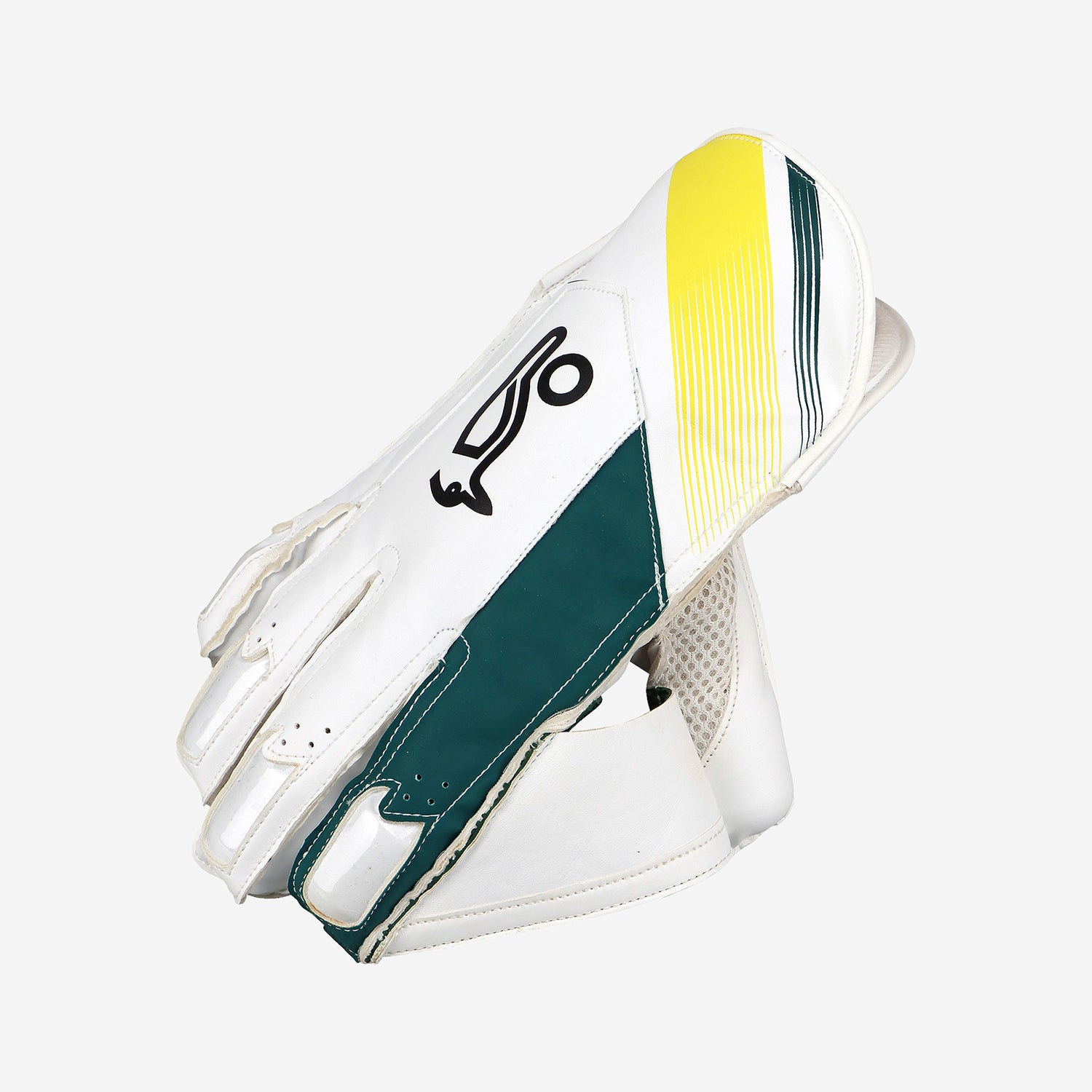 W K Gloves Kookaburra Pro Players Wht/Green/Ylw