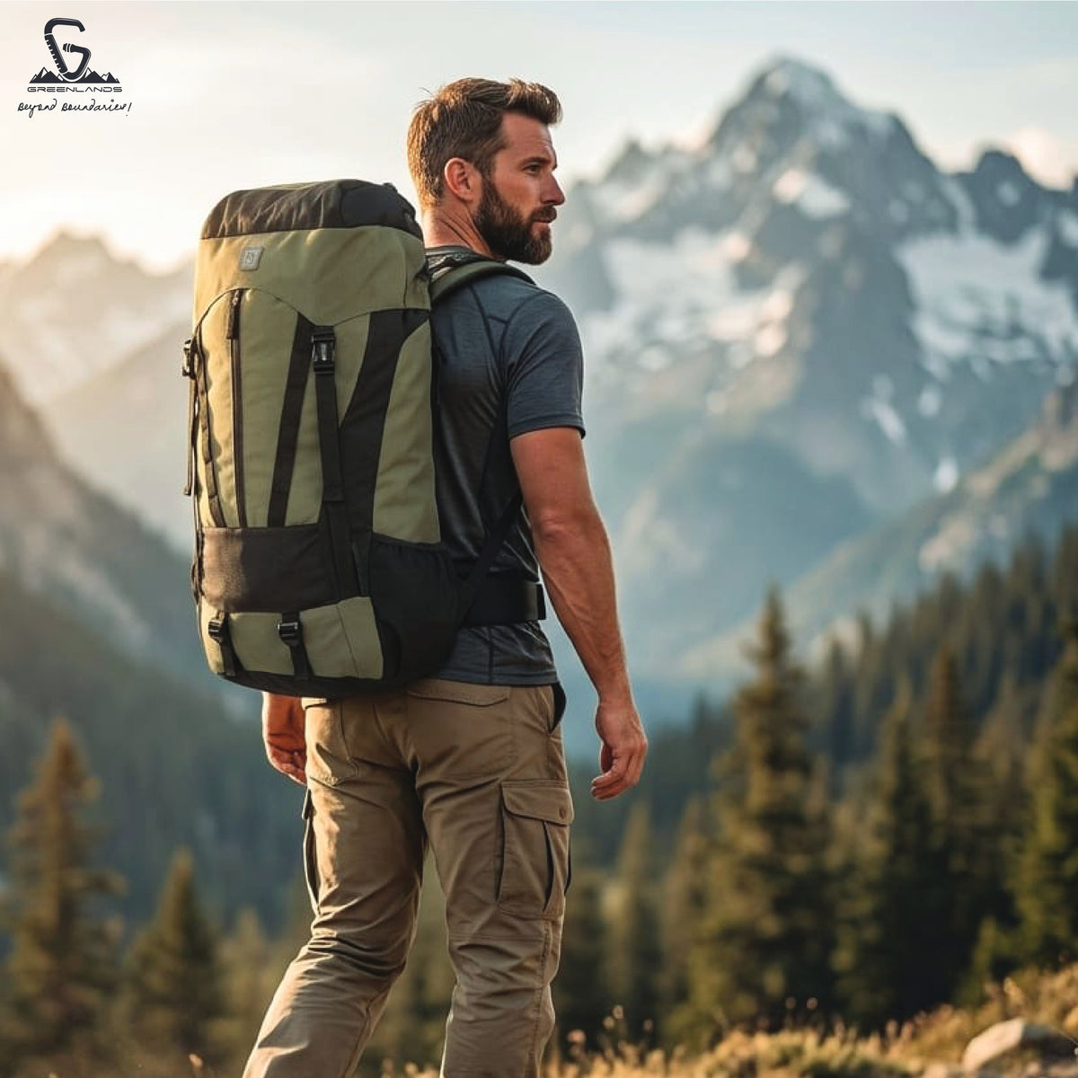 Greenlands CRIA 55L Rucksack Olive | Durable Trekking Bag with Multiple Compartments for Adventure Travel