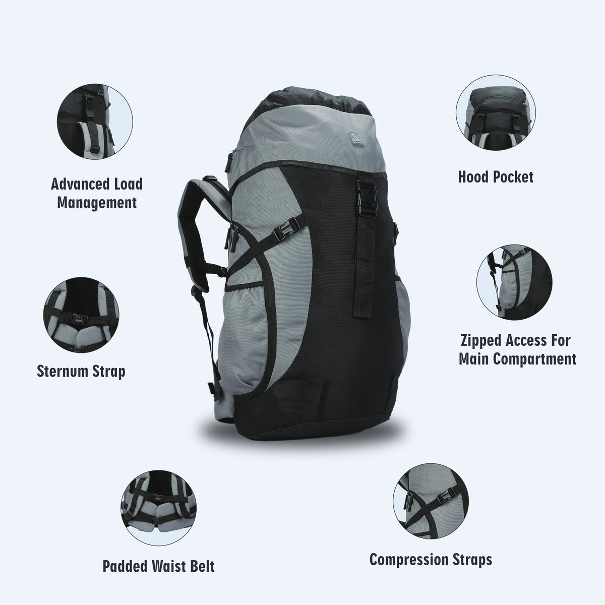 Greenlands CRIA 50L Rucksack Black | Durable Trekking Bag with Multiple Compartments for Adventure Travel