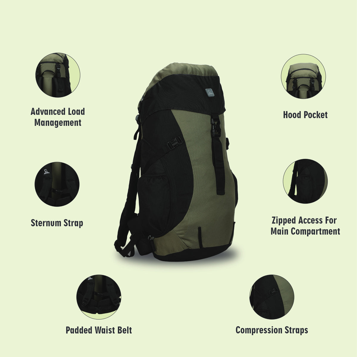 Greenlands CRIA 50L Rucksack Olive | Durable Trekking Bag with Multiple Compartments for Adventure Travel
