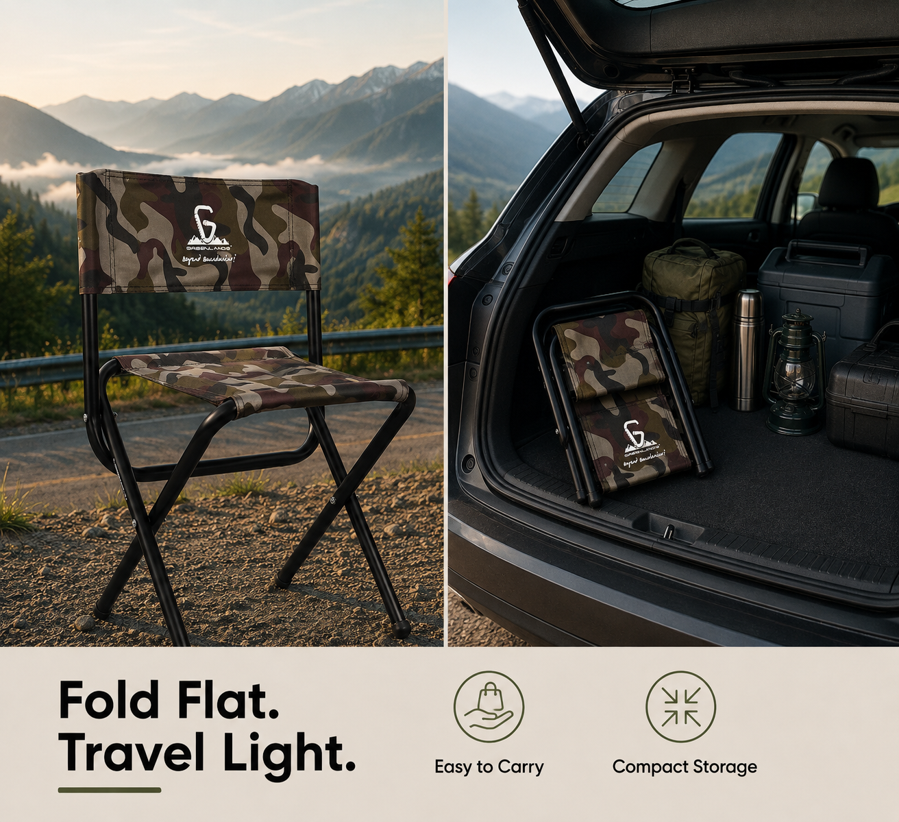Foldable Camping Chair – Mild Steel, Camo