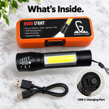 Greenlands Mini LED Rechargeable Pocket Torch – 200 Lumens, 3 Modes, Zoom Focus