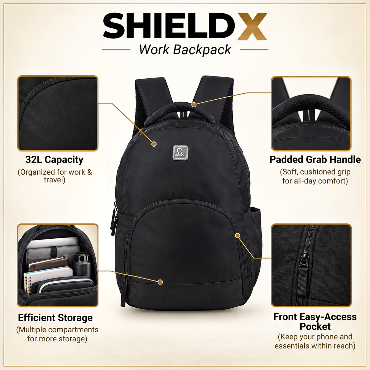 Greenlands Shield X 32L Laptop Backpack |Comfortable & Durable Unisex Bag, 2 Compartments, Side Pockets, Trolley Sleeve