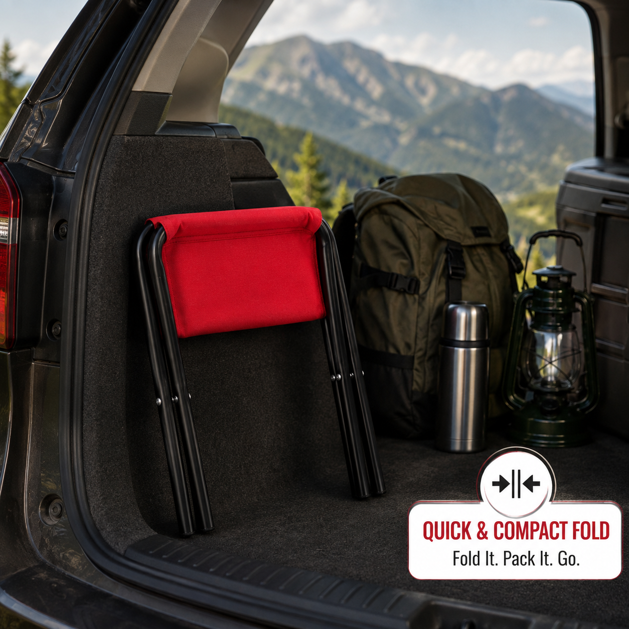 Foldable Camping Stool – Mild Steel Red