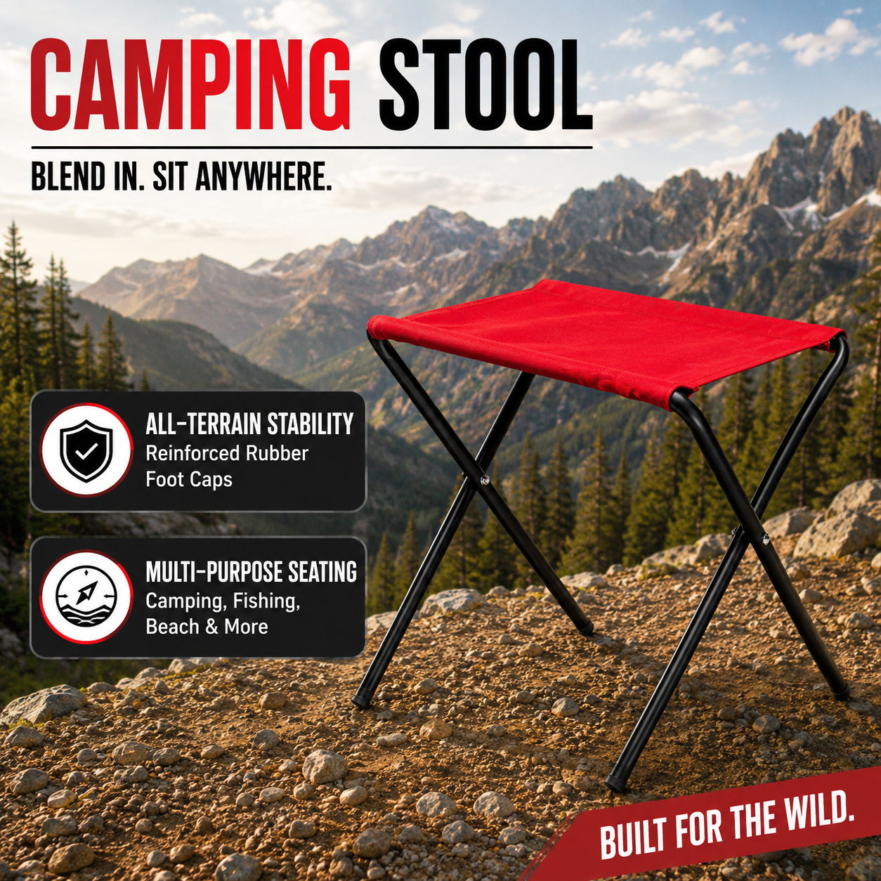 Foldable Camping Stool – Mild Steel Red