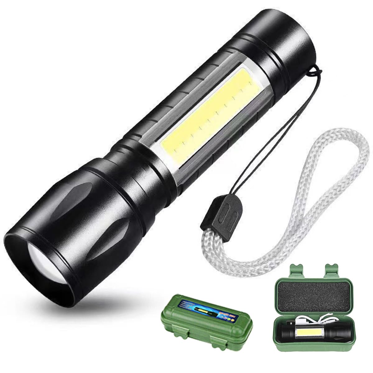 Greenlands Mini LED Rechargeable Pocket Torch – 200 Lumens, 3 Modes, Zoom Focus | Camping & Hiking Flashlight