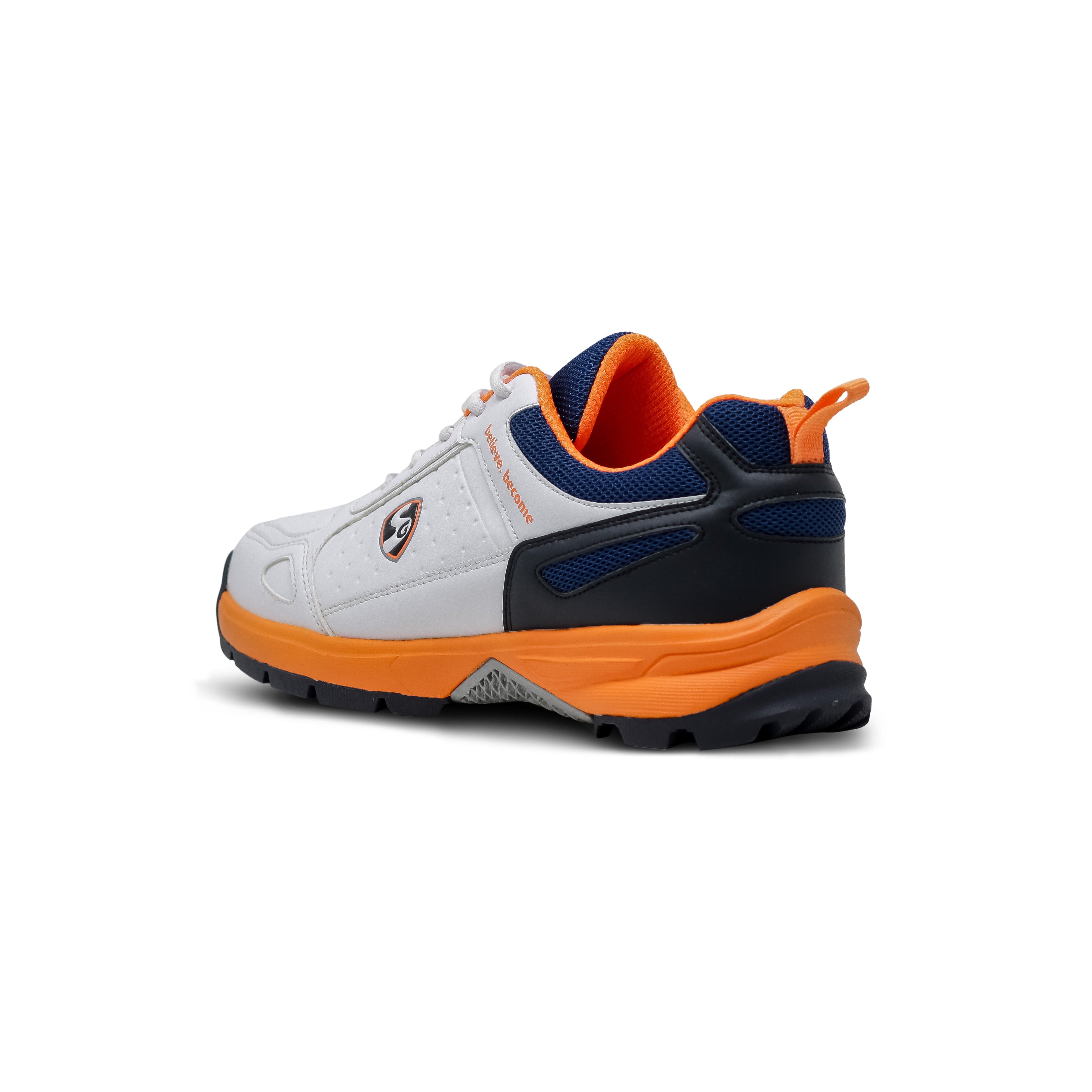 SG CLUB 6.0 Cricket Shoe: Classic White with Navy and Orange Accents for Style and Performance