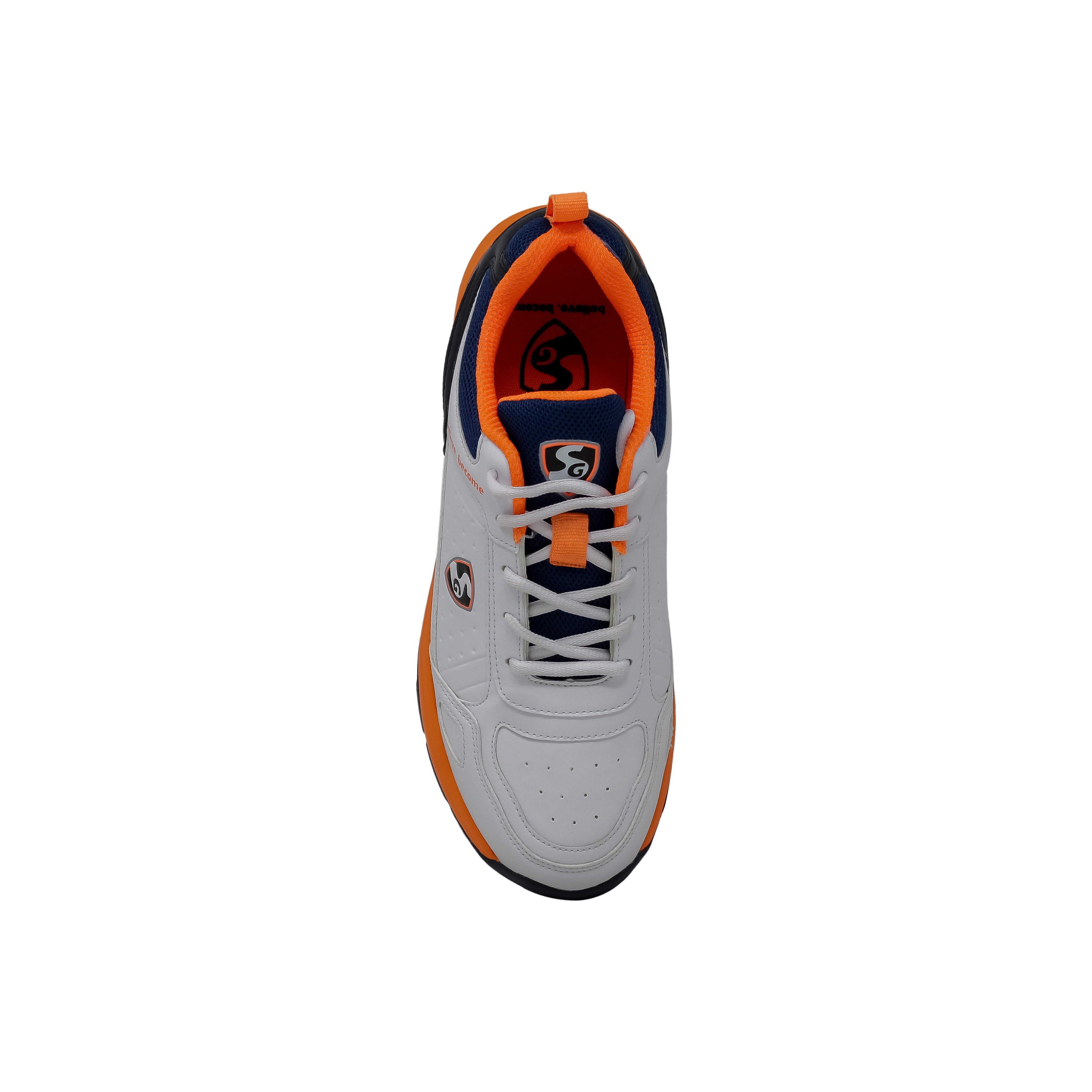 SG CLUB 6.0 Cricket Shoe: Classic White with Navy and Orange Accents for Style and Performance