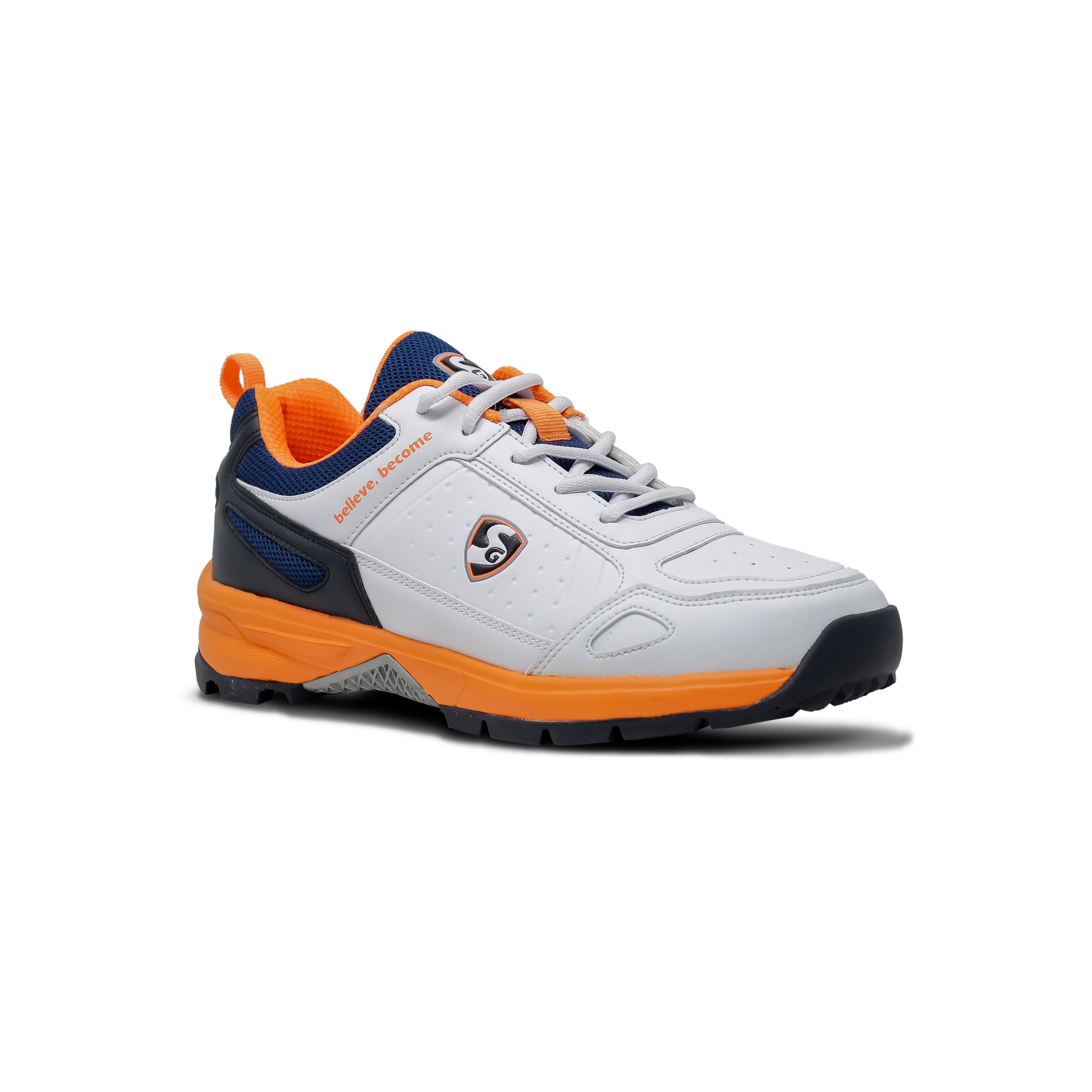 SG CLUB 6.0 Cricket Shoe: Classic White with Navy and Orange Accents for Style and Performance