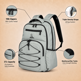 Greenlands 37L Ziggy Backpack with Attached Rain Cover – 2 Spacious Compartments, Ideal for Office, School, Travel, Trekking and Trips – Unisex, Light Grey