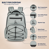 Greenlands 37L Ziggy Backpack with Attached Rain Cover – 2 Spacious Compartments, Ideal for Office, School, Travel, Trekking and Trips – Unisex, Light Grey