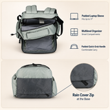 Greenlands 37L Ziggy Backpack with Attached Rain Cover – 2 Spacious Compartments, Ideal for Office, School, Travel, Trekking and Trips – Unisex, Light Grey